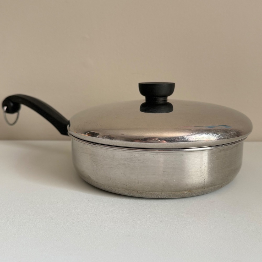 Vintage Farberware Covered Skillet Sauce Pan Aluminum Clad Stainless Steel USA